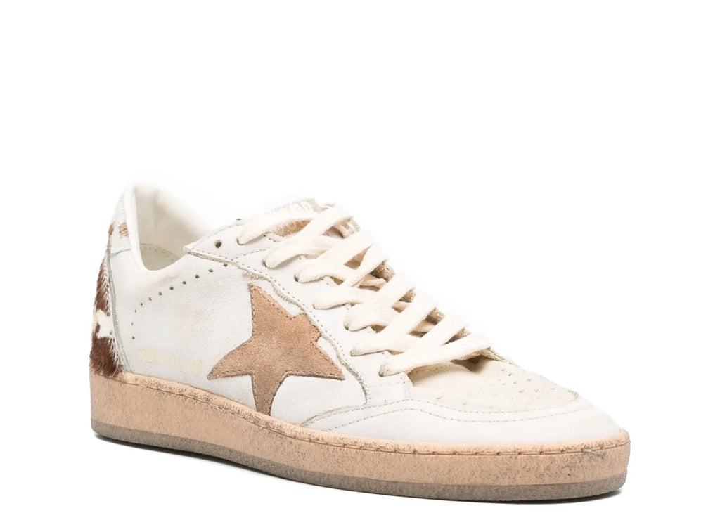 Golden Goose Ball-Star Dirty White Leather Coffee Suede Star Animal Heel Platform (W)