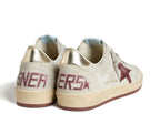 Golden Goose Ball-Star White Croco Nubuck Burgundy Star Gold Heel