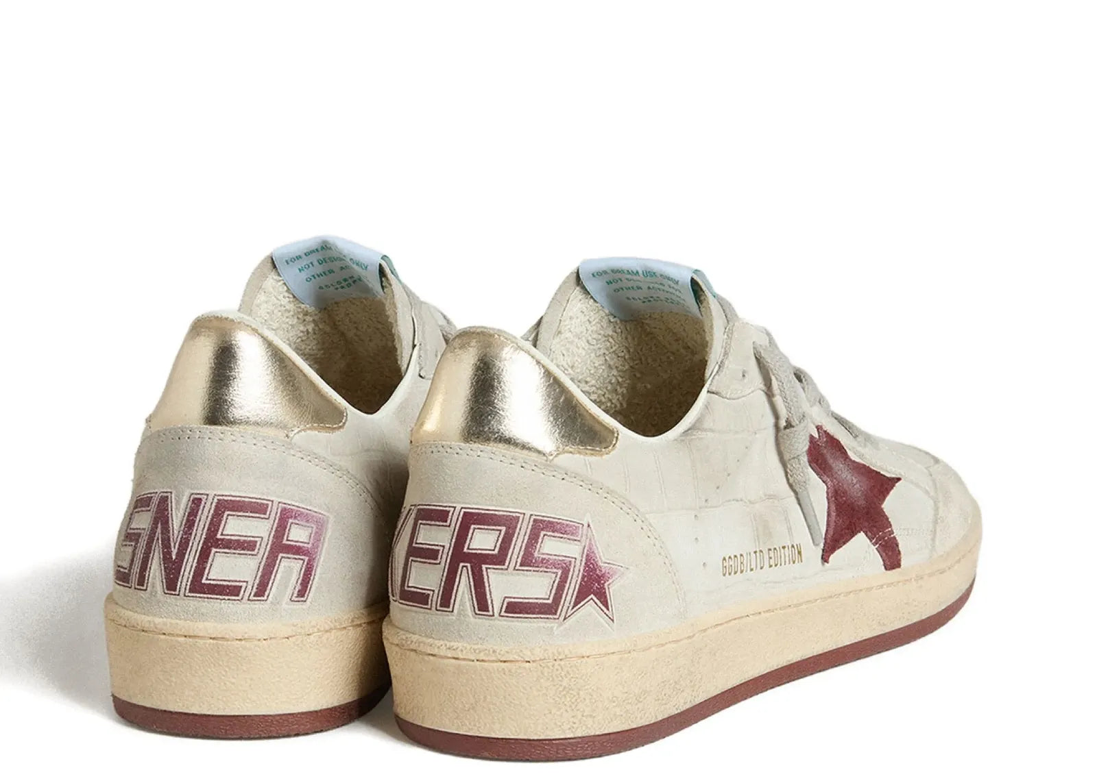 Golden Goose Ball-Star White Croco Nubuck Burgundy Star Gold Heel