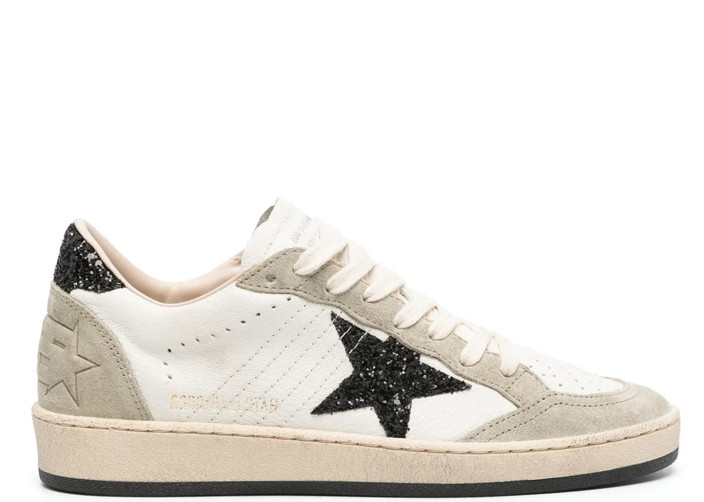Golden Goose Ball-Star White Nappa Black Glitter Star Heel (W)