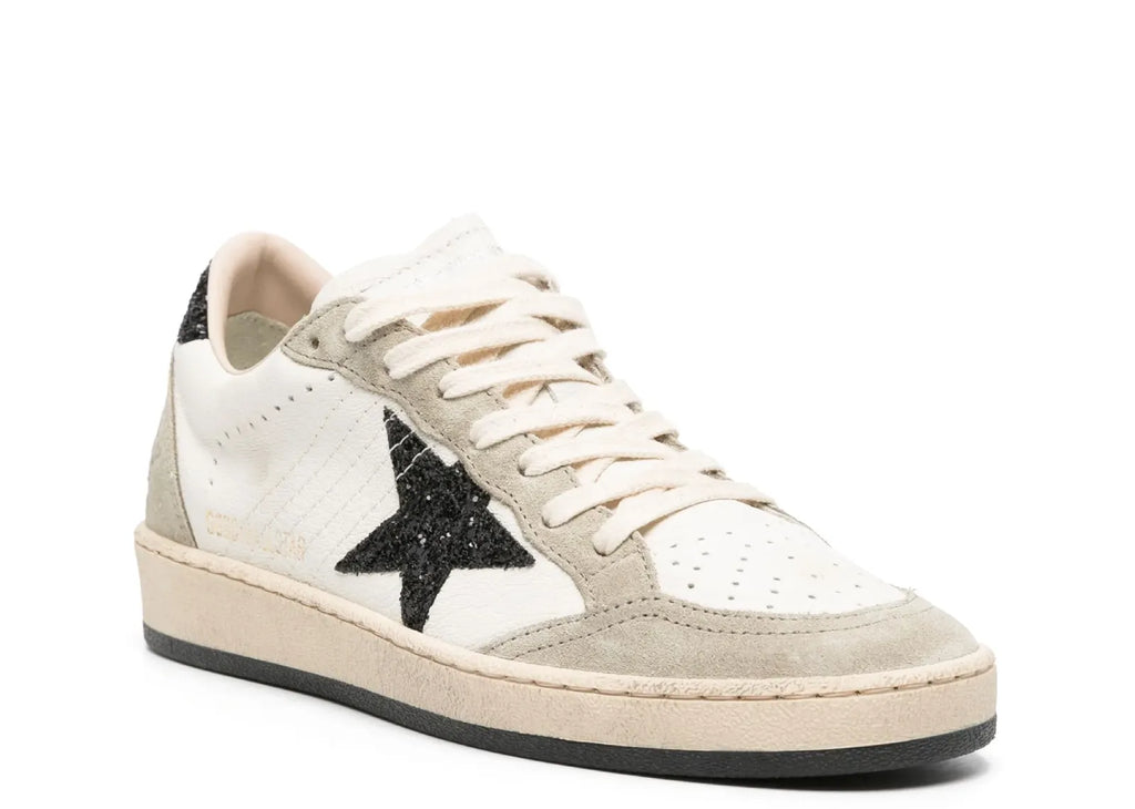 Golden Goose Ball-Star White Nappa Black Glitter Star Heel (W)