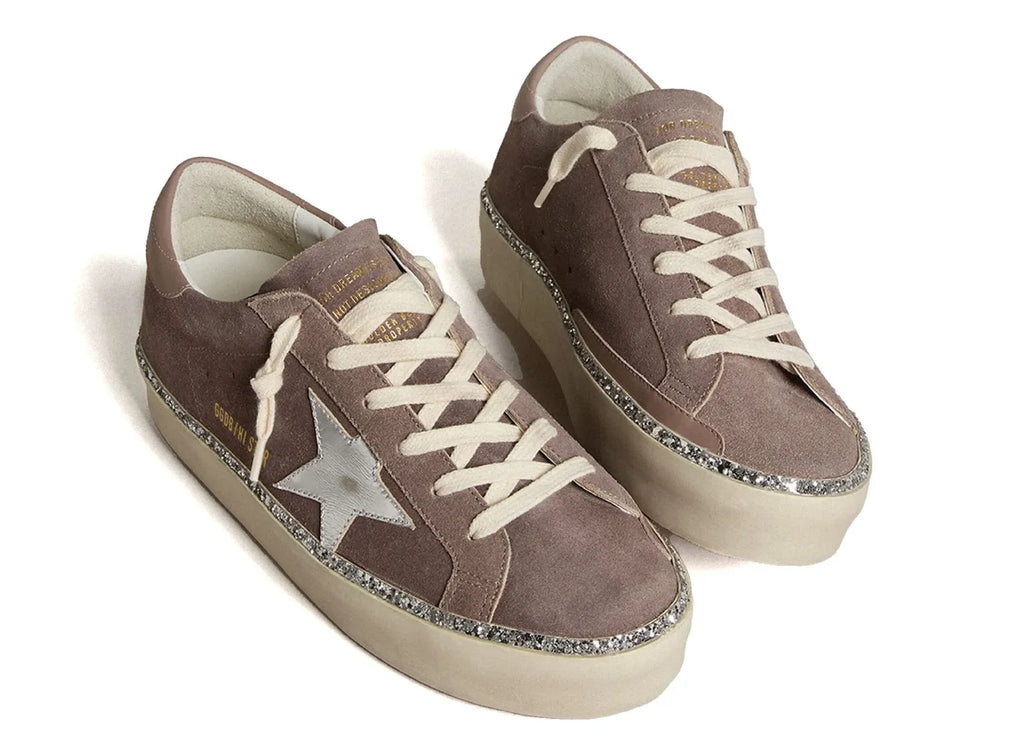 Golden Goose Hi-Star Brown Suede Silver Star Silver Glitter Foxing (W)