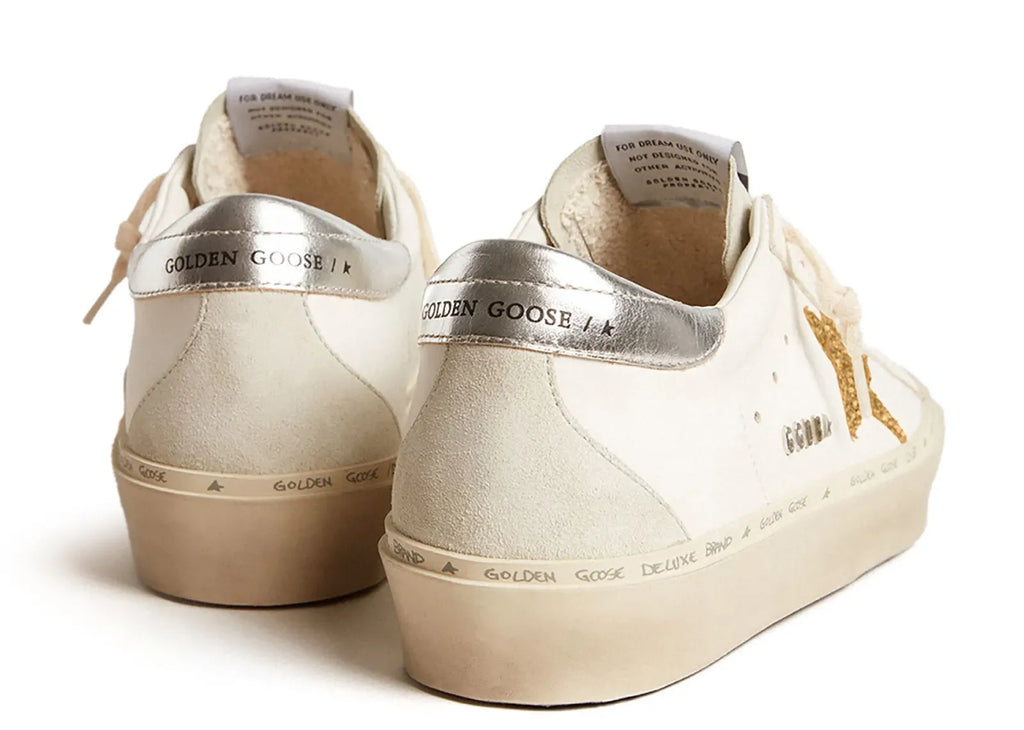 Golden Goose Hi-Star White Leather Gold Swarovski Star Silver Heel (W)