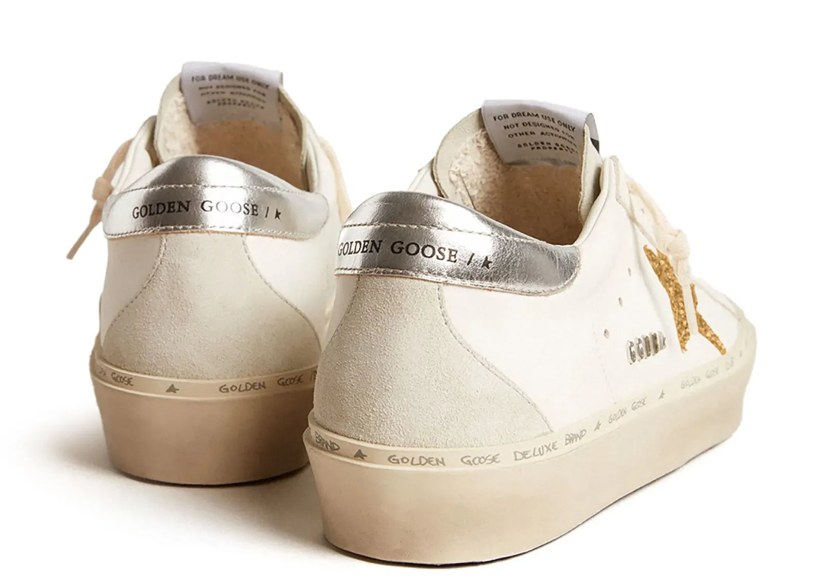 Golden Goose Hi-Star White Leather Gold Swarovski Star Silver Heel (W)