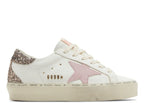 Golden Goose Hi-Star White Leather Pink Suede Star Glitter Heel (W)