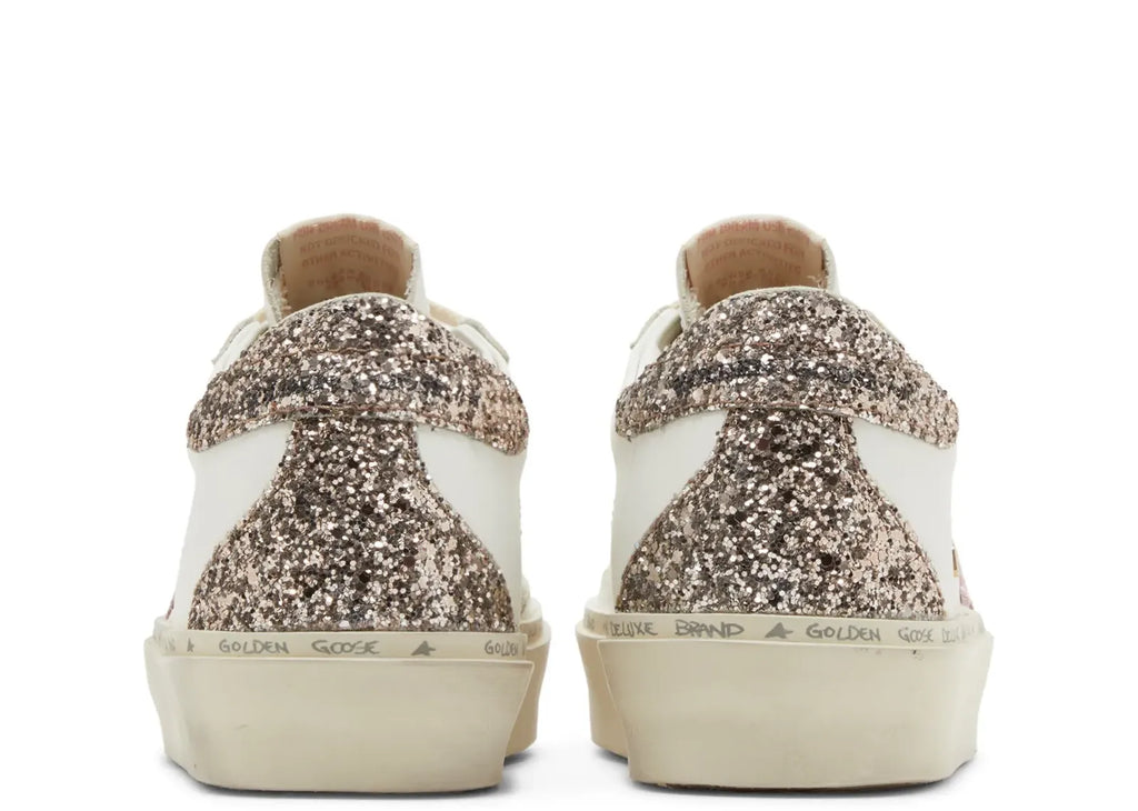 Golden Goose Hi-Star White Leather Pink Suede Star Glitter Heel (W)