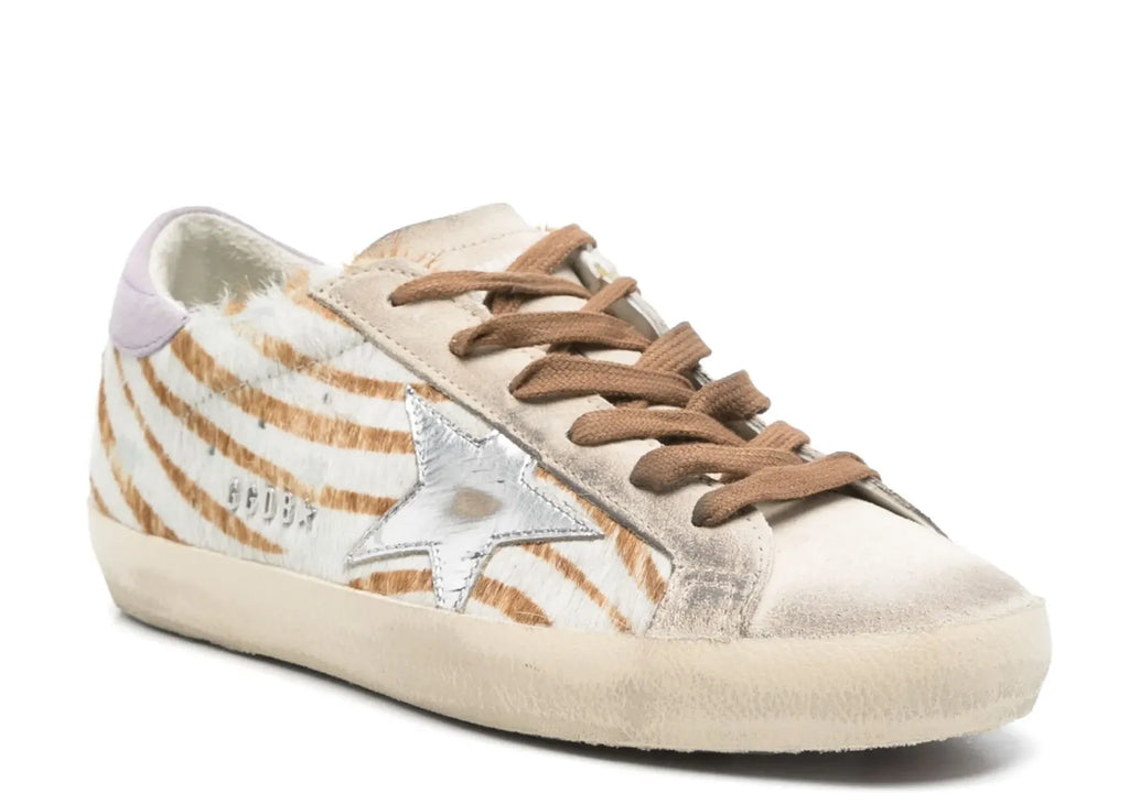 Golden Goose Super-Star Beige Pony Skin White Star Lilac Heel (W)