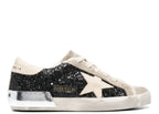Golden Goose Super-Star Black Glitter Cream Star Heel Silver Foxing (W)