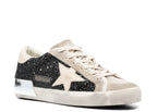 Golden Goose Super-Star Black Glitter Cream Star Heel Silver Foxing (W)