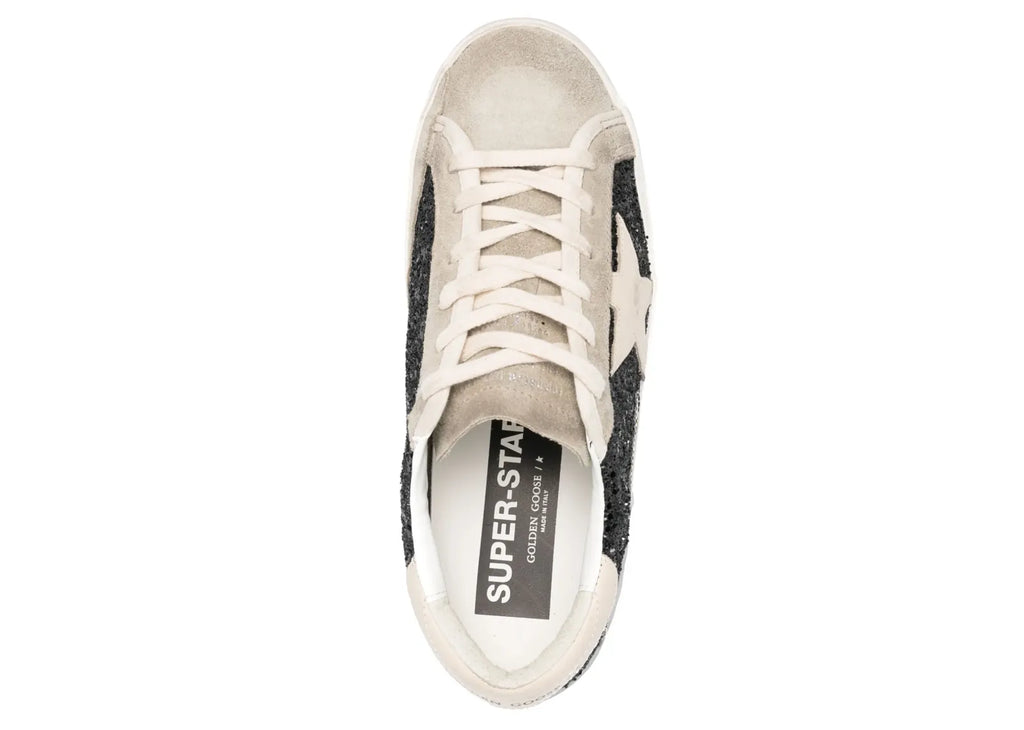 Golden Goose Super-Star Black Glitter Cream Star Heel Silver Foxing (W)