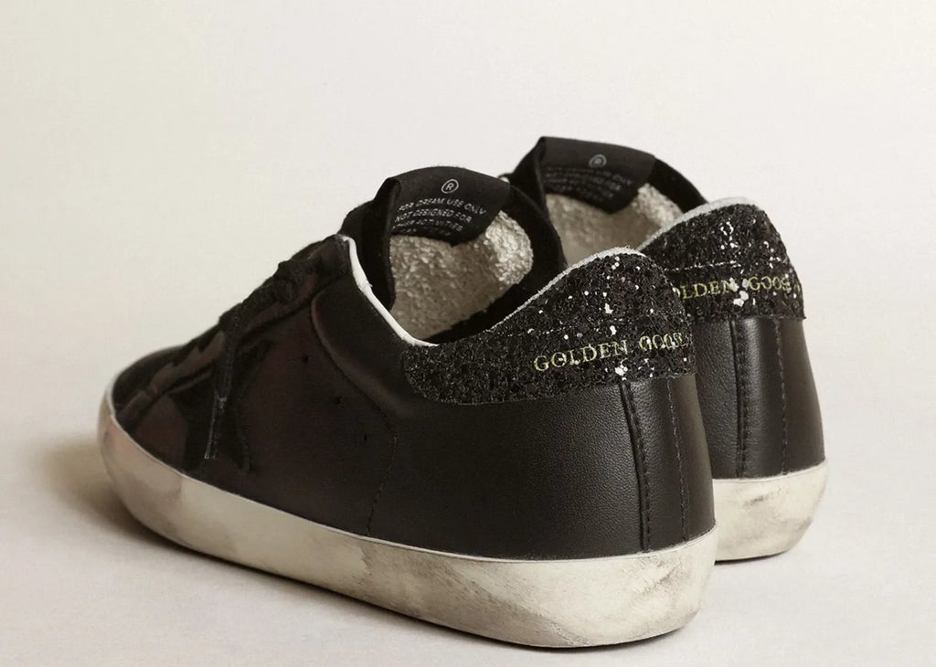 Golden Goose Super-Star Black Nappa Black Star Black Glitter Heel (W)