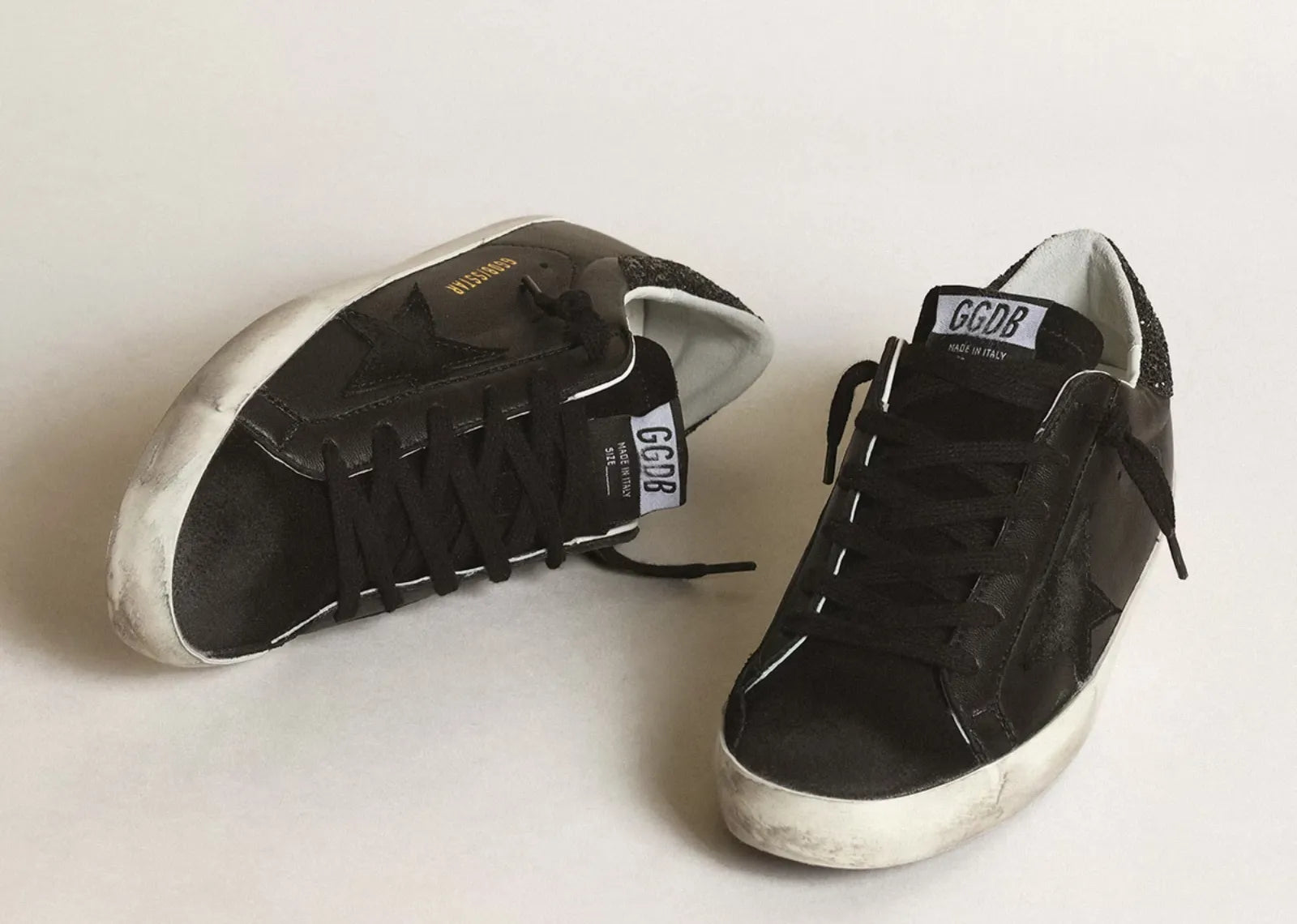 Golden Goose Super-Star Black Nappa Black Star Black Glitter Heel (W)