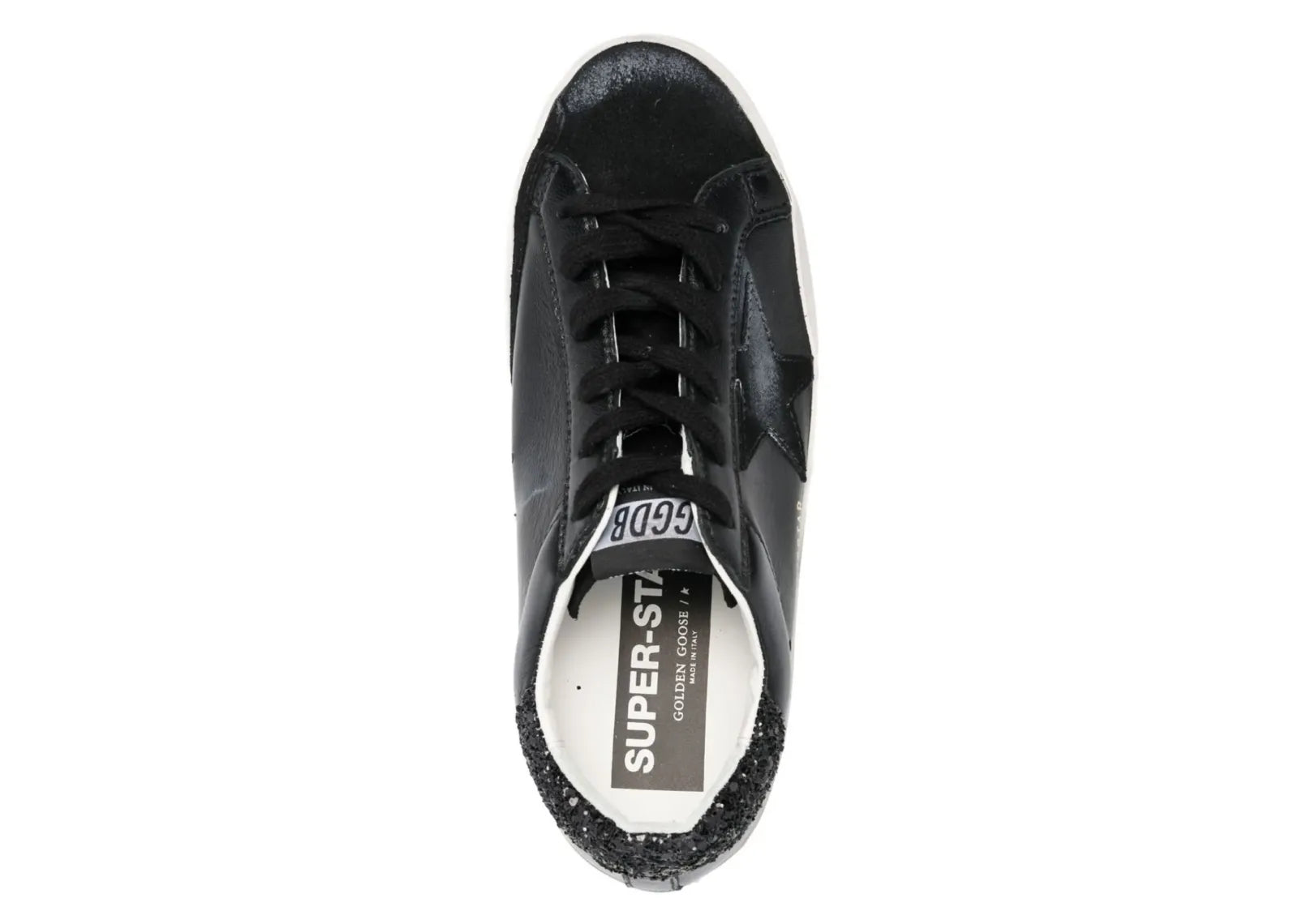 Golden Goose Super-Star Black Nappa Black Star Black Glitter Heel (W)