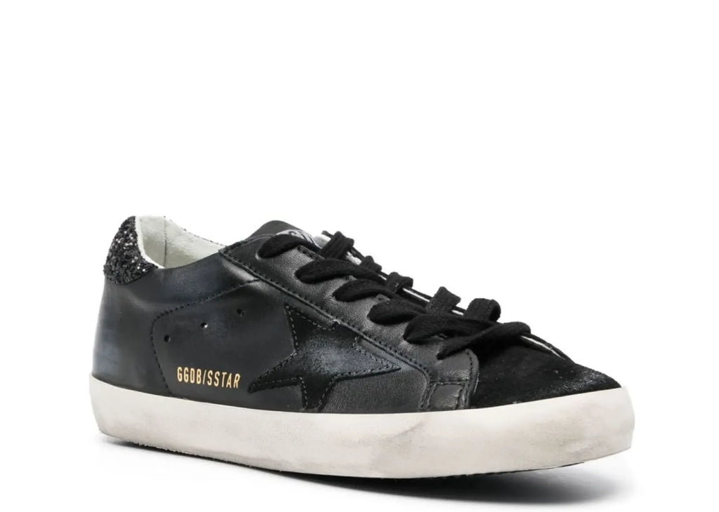 Golden Goose Super-Star Black Nappa Black Star Black Glitter Heel (W)