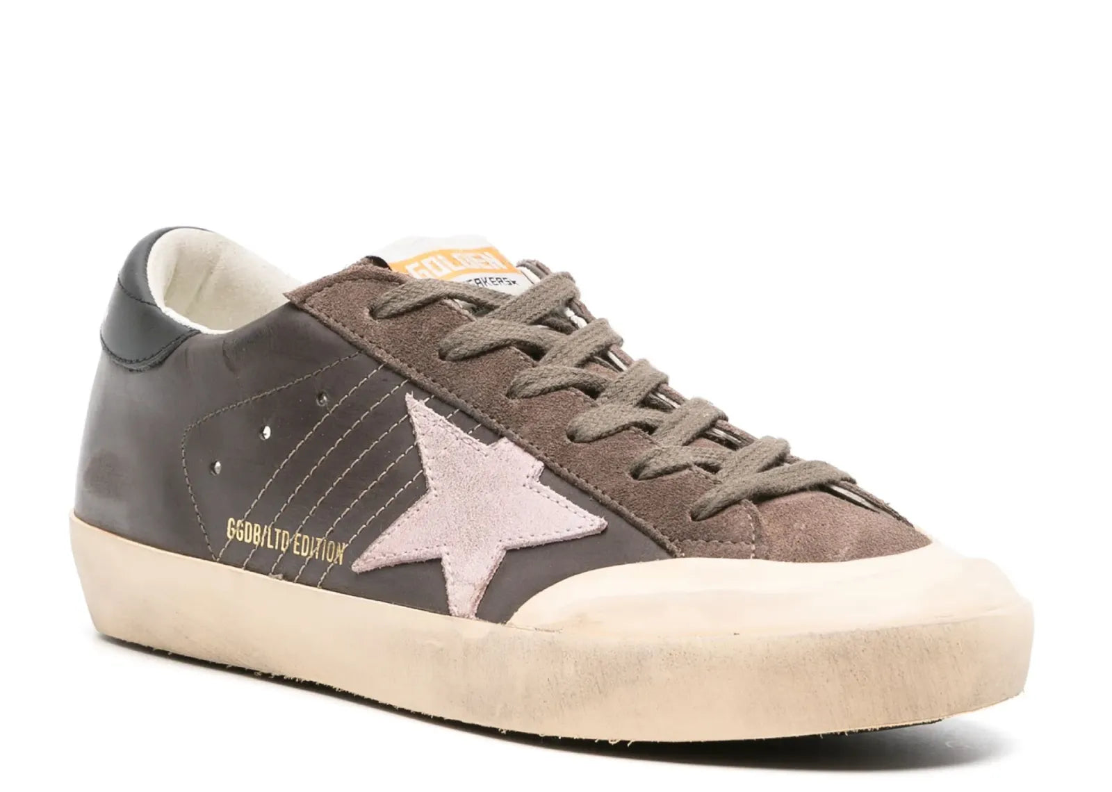 Golden Goose Super-Star Brown Leather Rose Suede Star Black Heel (W)