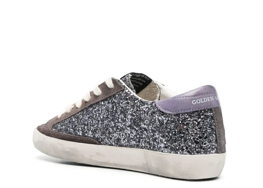 Golden Goose Super-Star Glitter Brown Star Lilac Heel Tab (W)