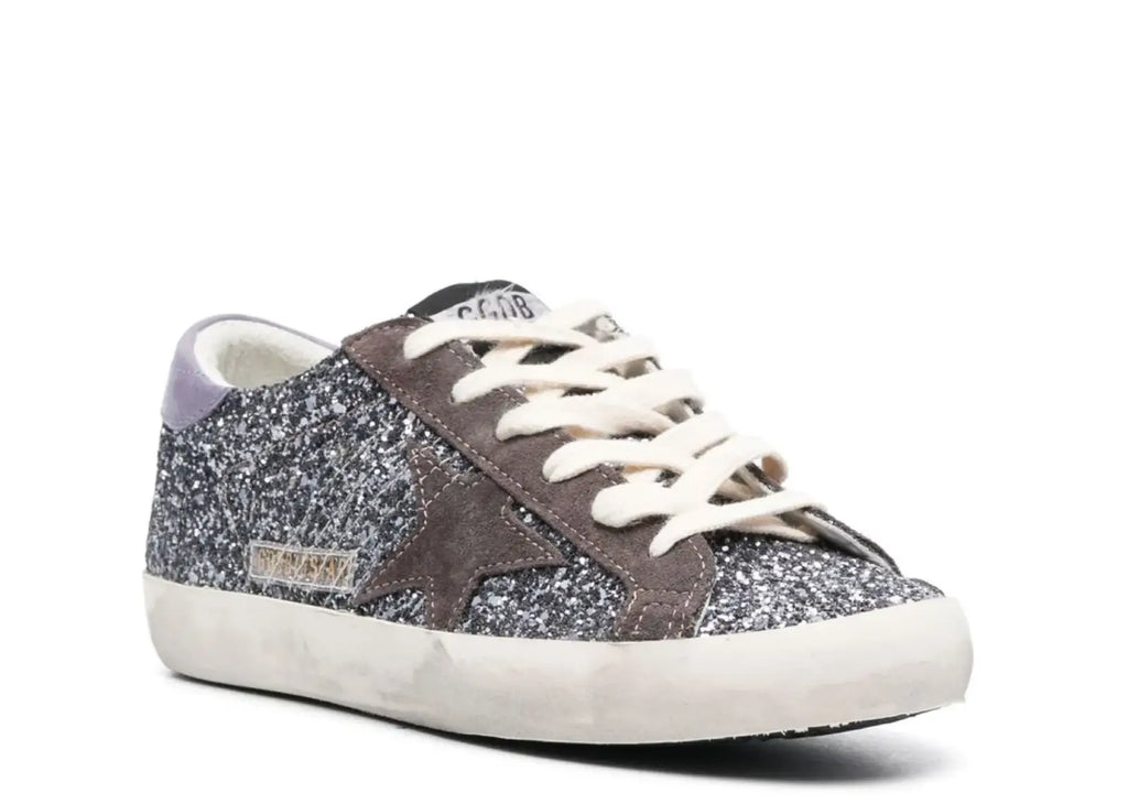 Golden Goose Super-Star Glitter Brown Star Lilac Heel Tab (W)