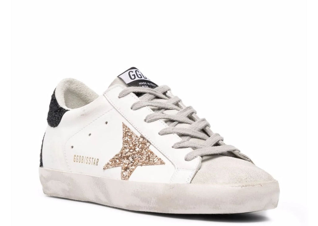 Golden Goose Super-Star Gold Glitter Star Black Glitter Heel (W)