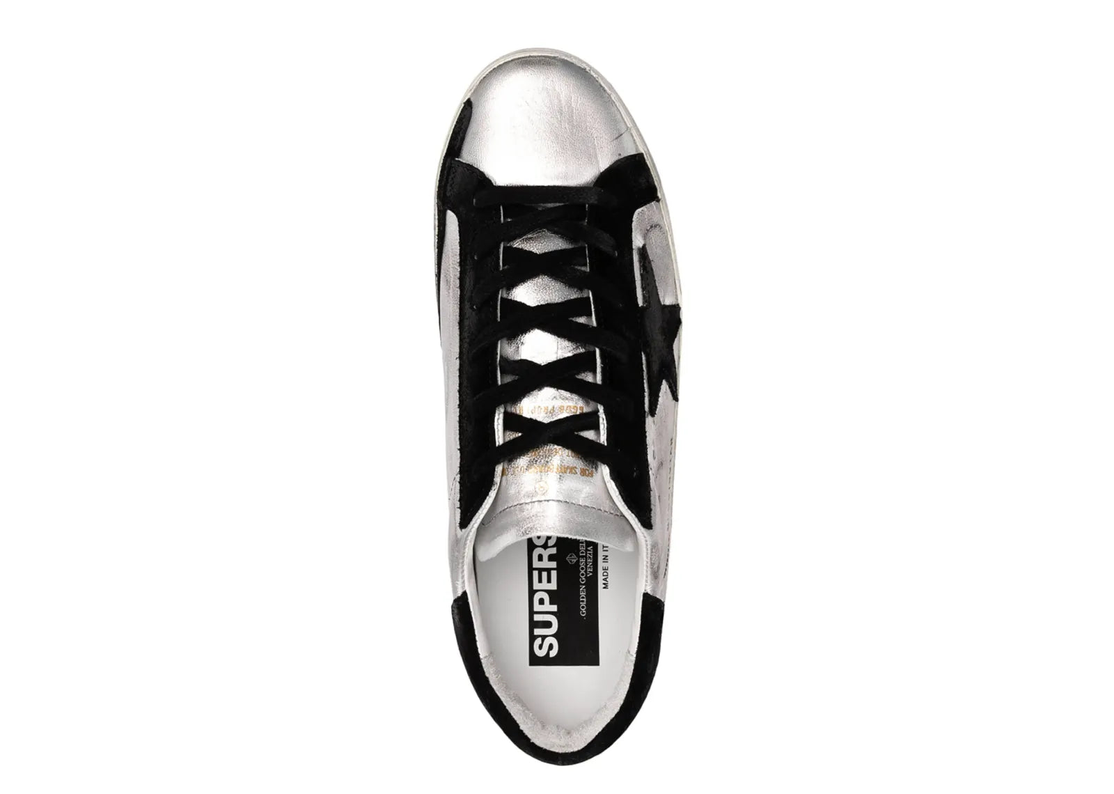 Golden Goose Super-Star Leather Metallic Silver Black Star (W)