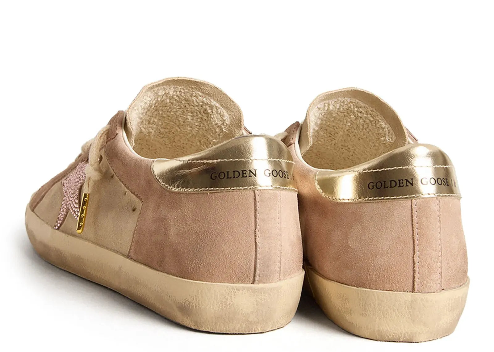 Golden Goose Super-Star Pale Pink Beige Suede Crystal Star Platinum Heel (W)
