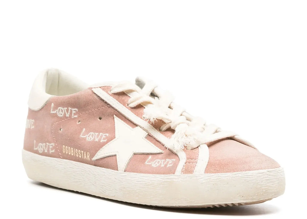 Golden Goose Super-Star Powder Pink Suede Cream Star Heel Love Embroidery (W)