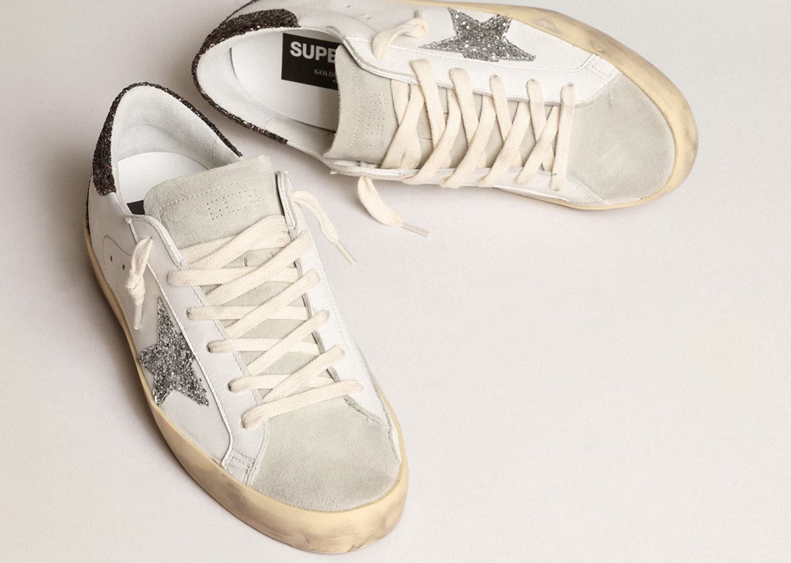 Golden Goose Super-Star Silver Star Brown Glitter Heel (W)