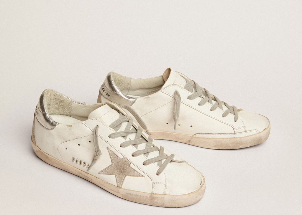 Golden Goose Super-Star White Ice Silver with Metal Stud Lettering (W)