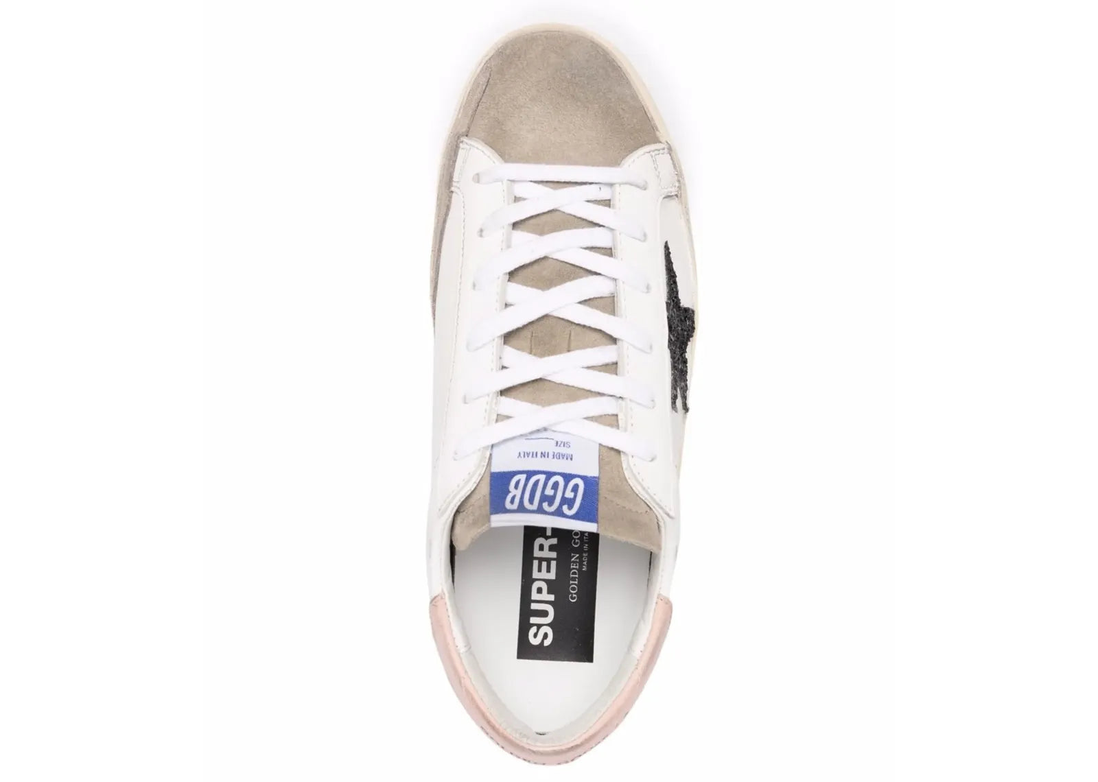 Golden Goose Super-Star White Leather Black Glitter Star Rose Heel (W)