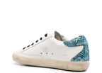 Golden Goose Super-Star White Leather Burgundy Star Blue Glitter Heel (W)