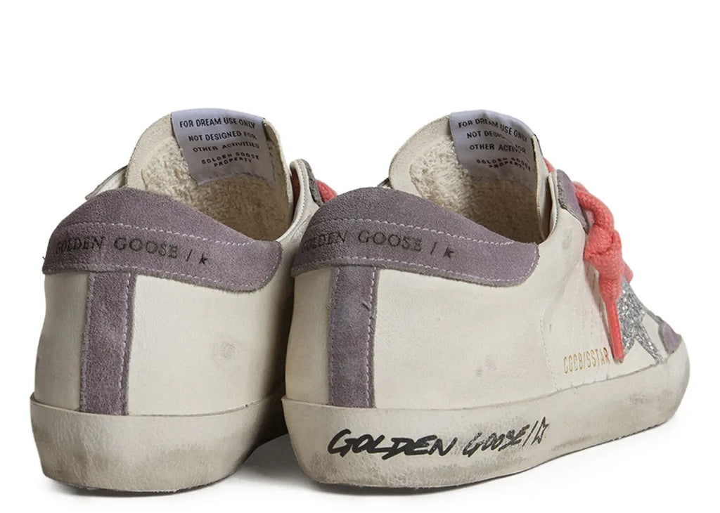 Golden Goose Super-Star White Leather Silver Star Lilac Heel (W)