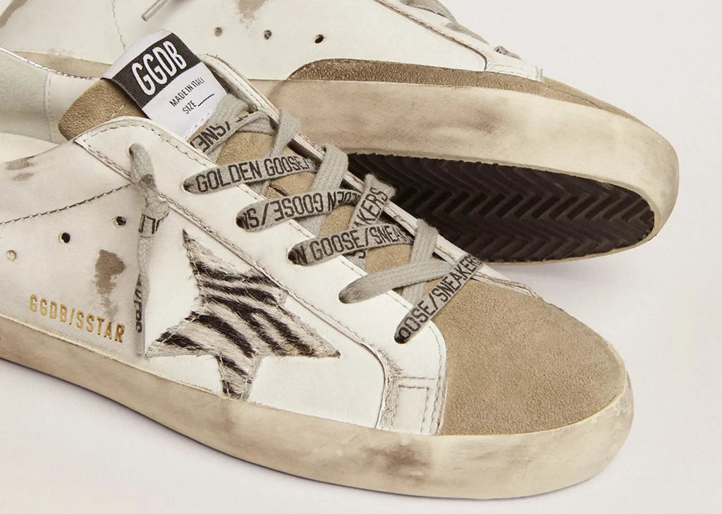 Golden Goose Super-Star White Zebra Pony Star Silver Heel (W)