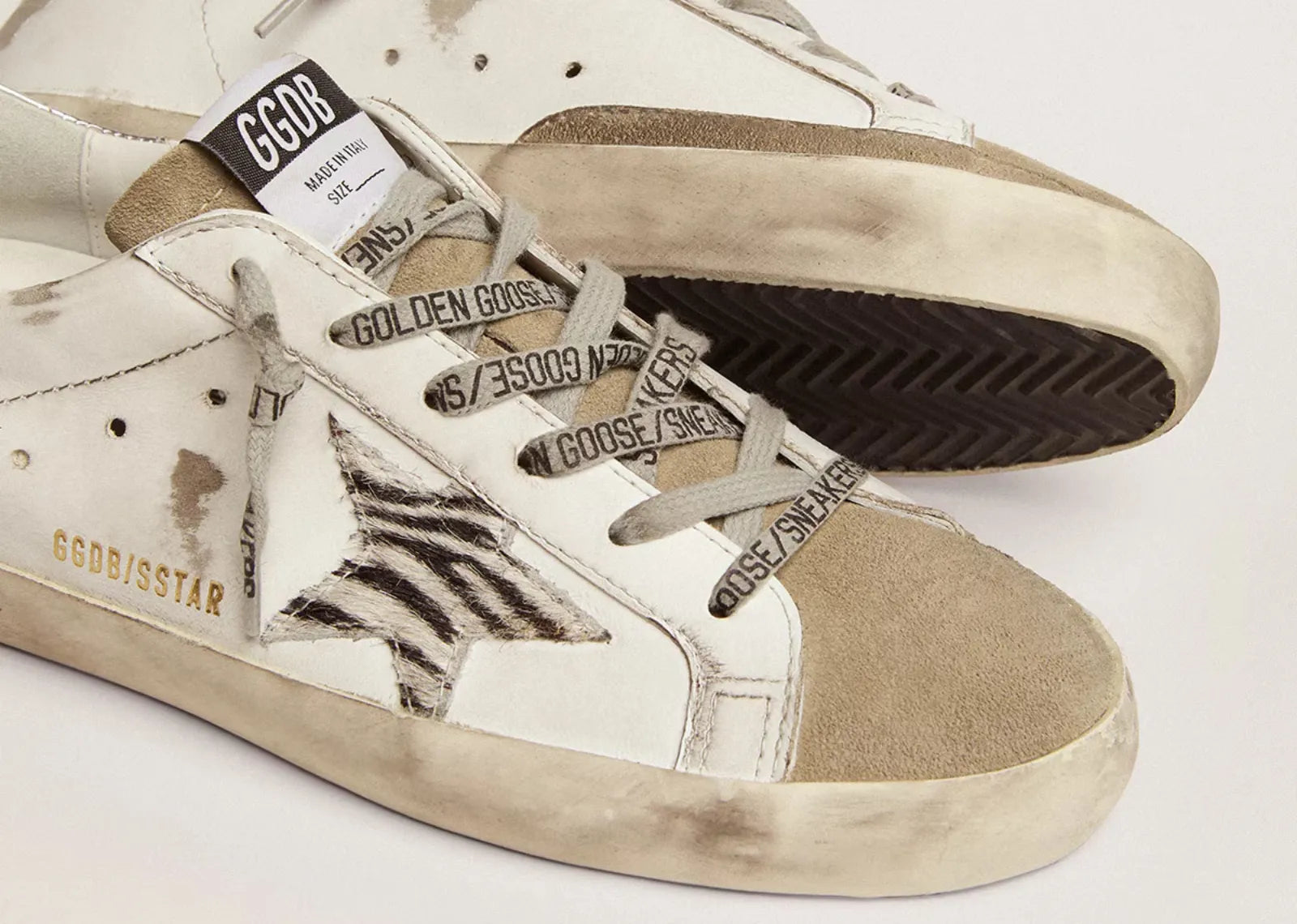 Golden Goose Super-Star White Zebra Pony Star Silver Heel (W)