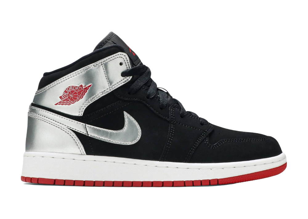 Nike Air Jordan 1 Mid Black Red Silver (GS)