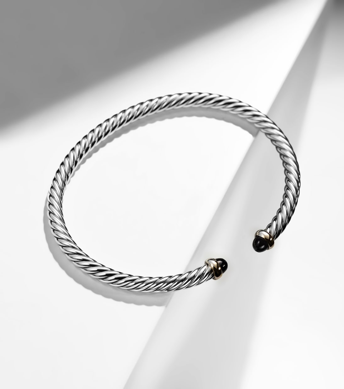 David Yurman Cable Flex® sterling silver and 14kt gold cuff bracelet with onyxes in silver