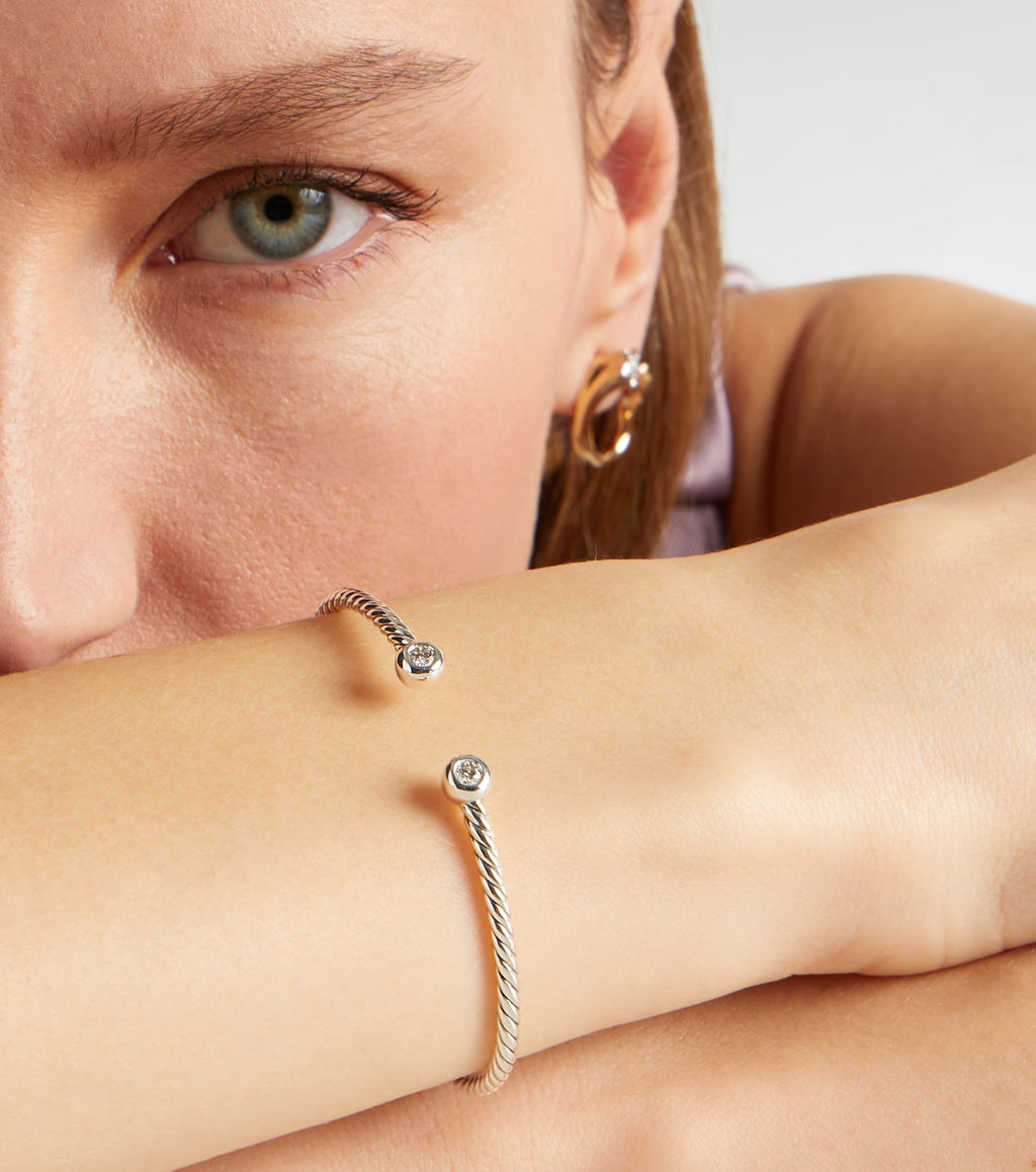 David Yurman Cable Flex® Micro 925 Sterling Silver Bracelet with Diamonds in Silver