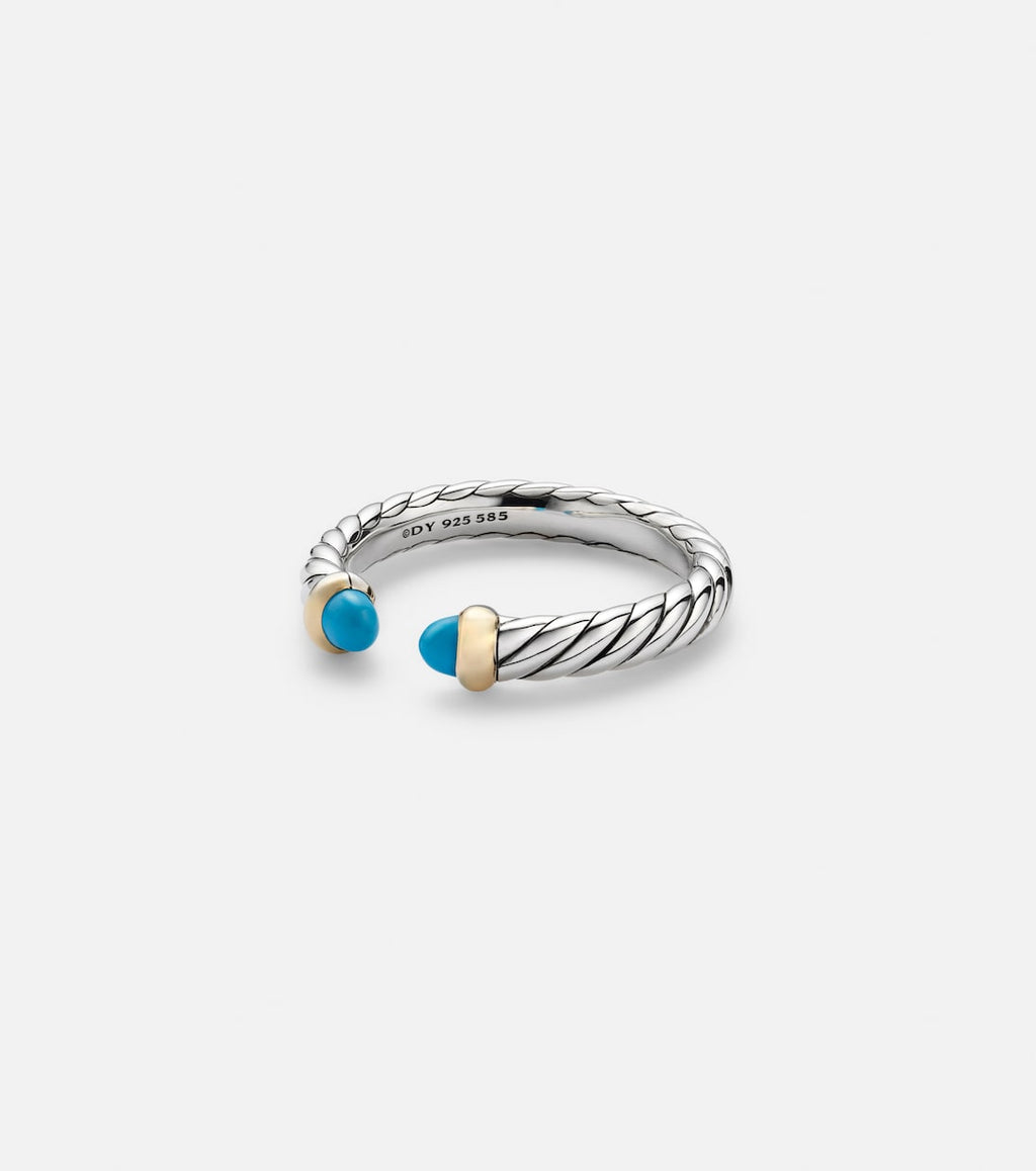 David Yurman Petite Cable Sterling Silver Ring with Turquoises in Silver