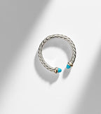 David Yurman Petite Cable Sterling Silver Ring with Turquoises in Silver
