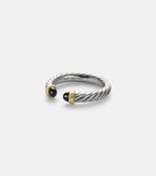 David Yurman Petite Cable Sterling Silver Ring with Onyx in Silver