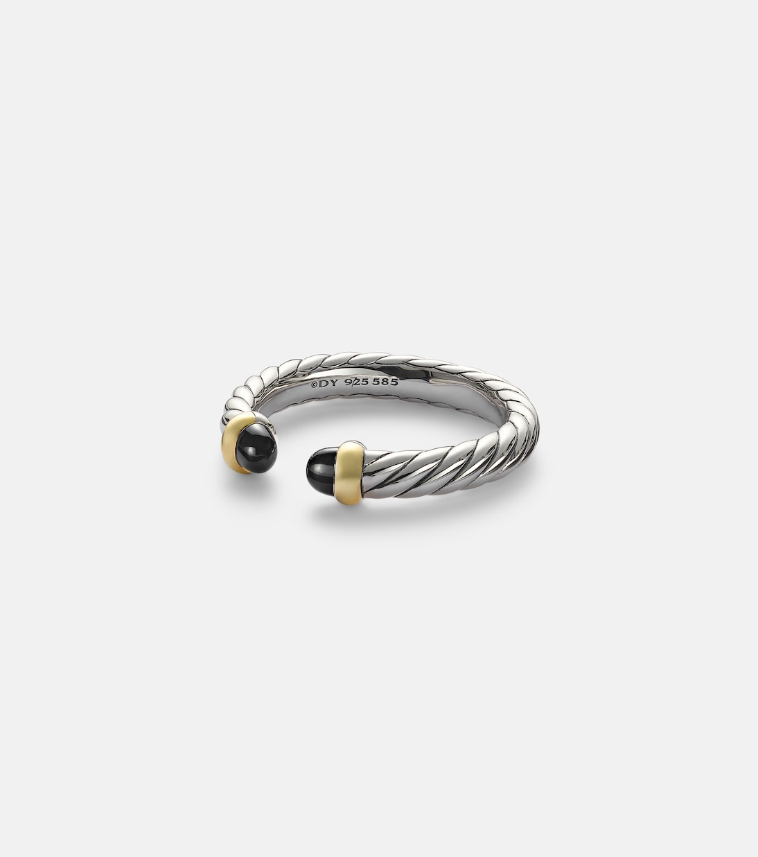 David Yurman Petite Cable Sterling Silver Ring with Onyx in Silver