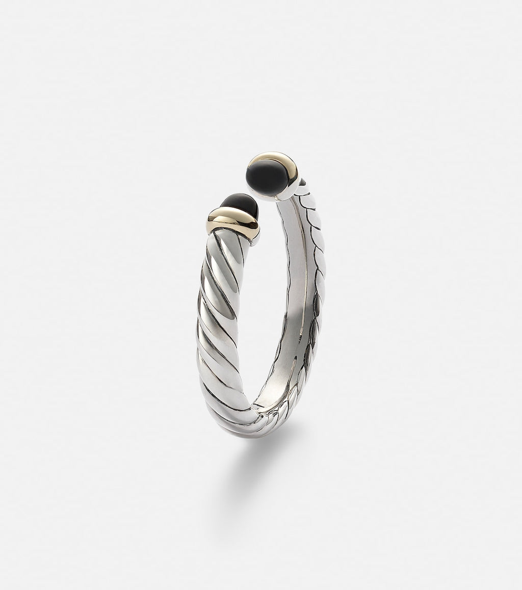 David Yurman Petite Cable Sterling Silver Ring with Onyx in Silver