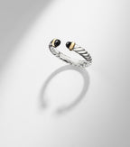 David Yurman Petite Cable Sterling Silver Ring with Onyx in Silver