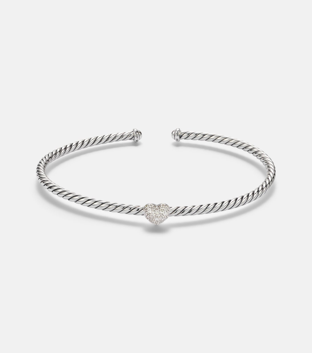 David Yurman Cable Flex® Heart Micro Sterling Silver Cuff Bracelet with Diamonds in Silver