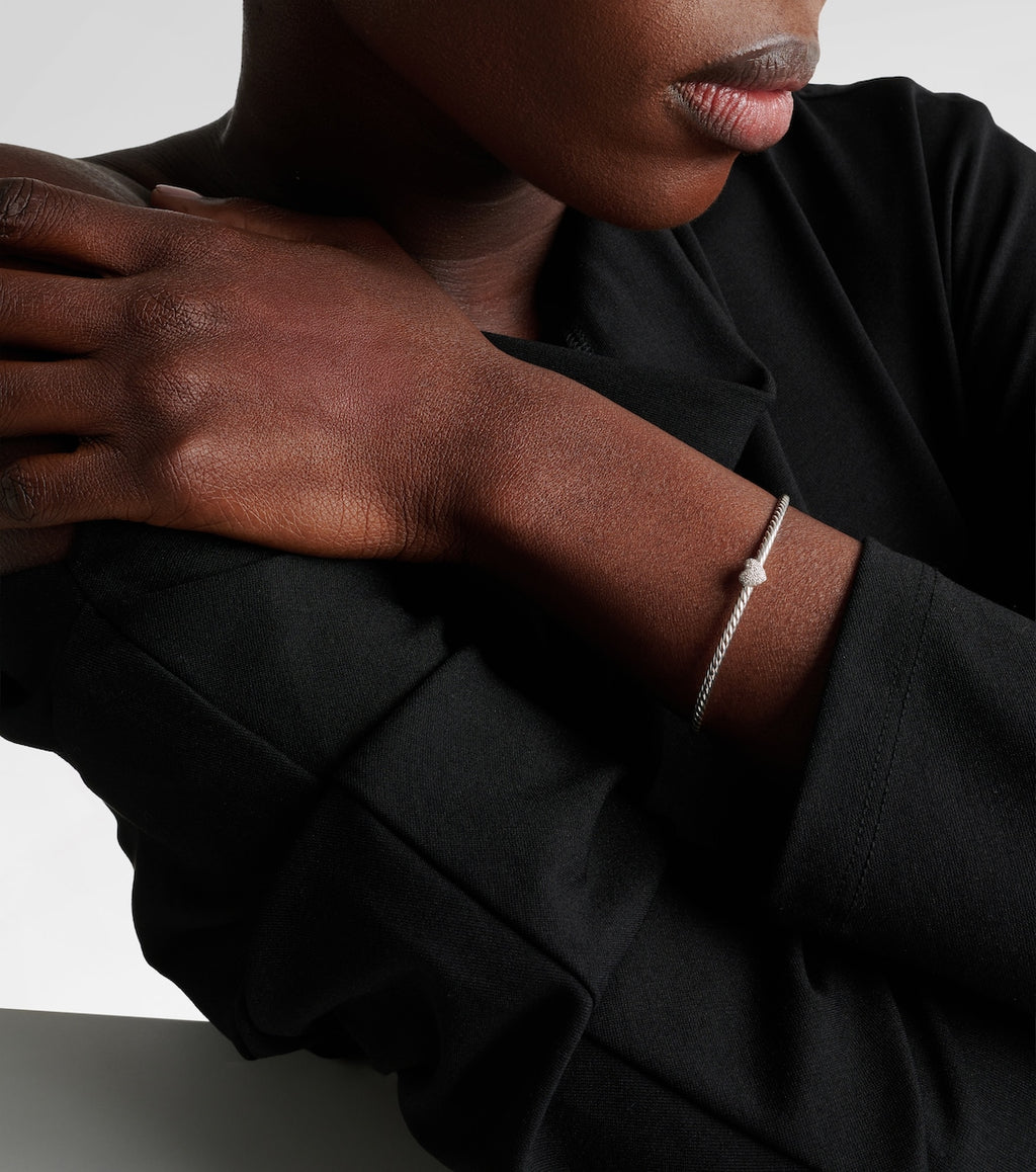 David Yurman Cable Flex® Heart Micro Sterling Silver Cuff Bracelet with Diamonds in Silver