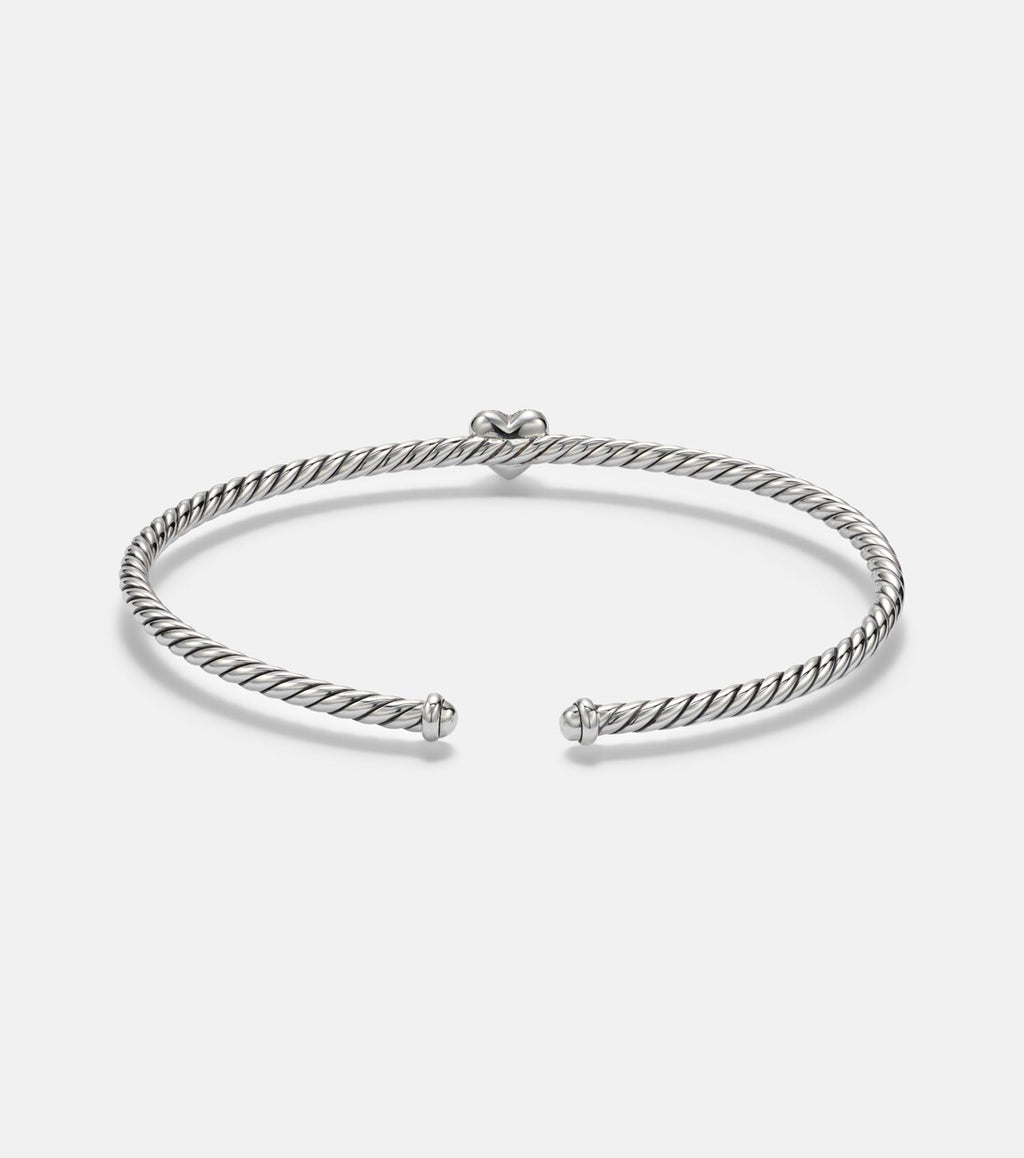David Yurman Cable Flex® Heart Micro Sterling Silver Cuff Bracelet with Diamonds in Silver