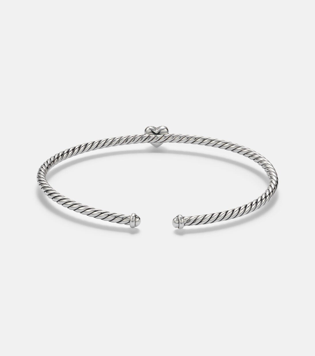 David Yurman Cable Flex® Heart Micro Sterling Silver Cuff Bracelet with Diamonds in Silver
