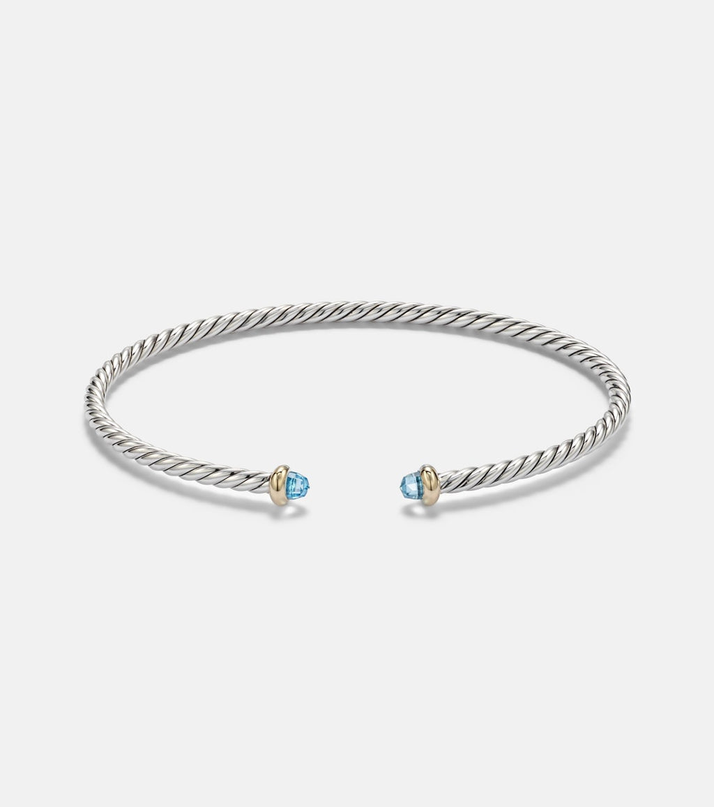 David Yurman Micro Cable Flex® Sterling Silver and 14kt Gold Cuff Bracelet with Topaz in Silver