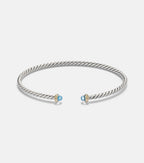 David Yurman Micro Cable Flex® Sterling Silver and 14kt Gold Cuff Bracelet with Topaz in Silver