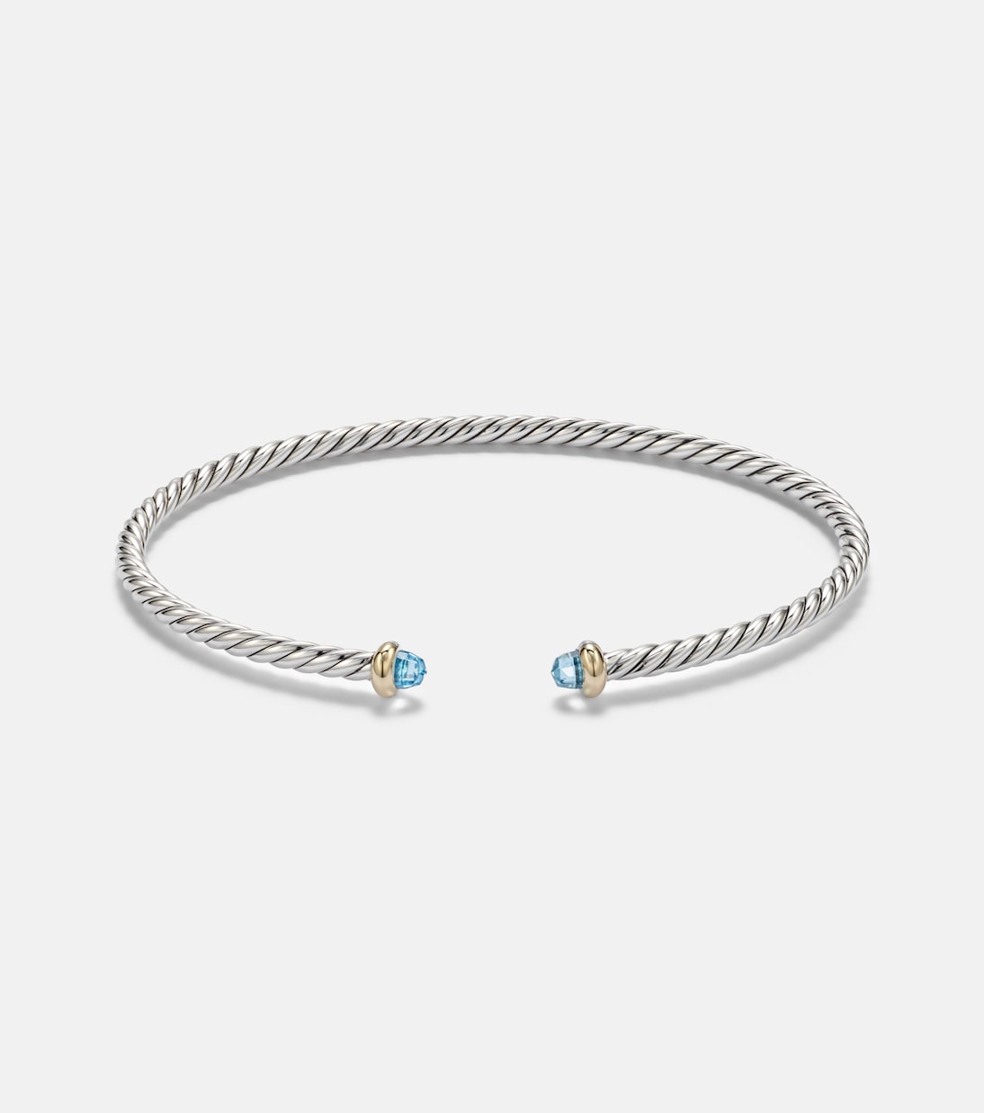 David Yurman Micro Cable Flex® Sterling Silver and 14kt Gold Cuff Bracelet with Topaz in Silver