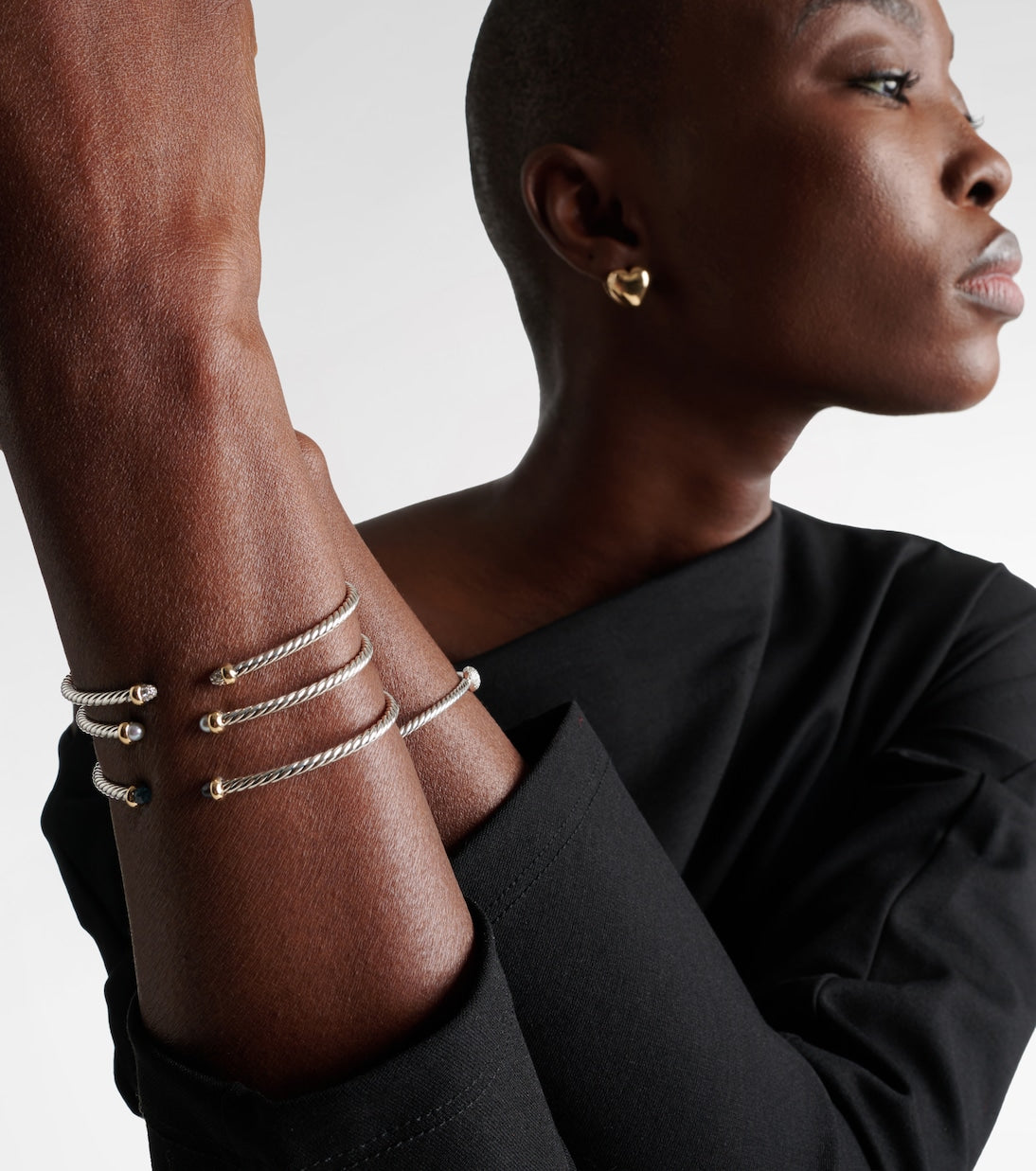 David Yurman Micro Cable Flex® Sterling Silver and 14kt Gold Cuff Bracelet with Topaz in Silver