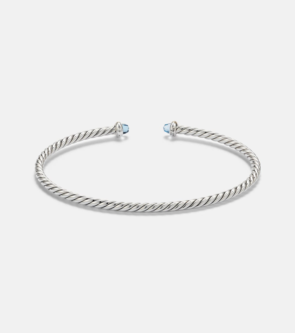 David Yurman Micro Cable Flex® Sterling Silver and 14kt Gold Cuff Bracelet with Topaz in Silver